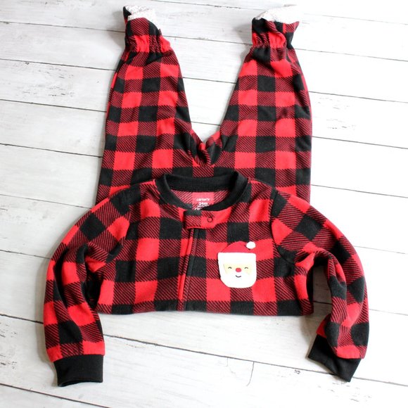 Carter's Boy's Pajama Sleeper Size 24 Months Santa Christmas Red Plaid - Picture 4 of 5